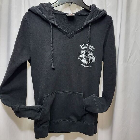 Harley Davidson Motorcycles Sweatshirt Hoodie Wm Med Black Angel Wings Milwaukee - Picture 2 of 6